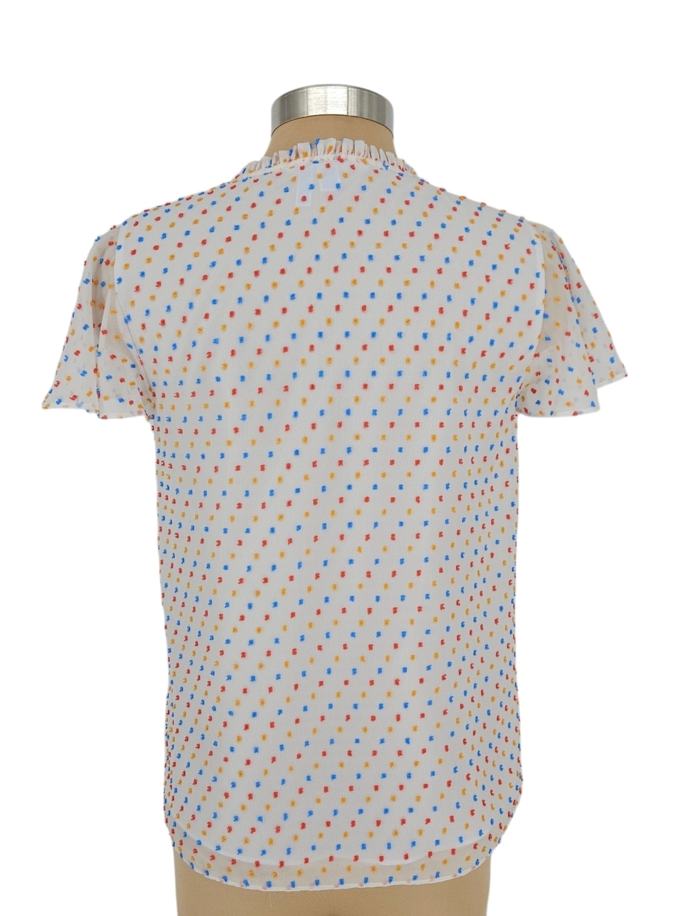 Draper James Shirt White Swiss Polka Dot Short Sleeve Ruffle Keyhole Neck Small - Picture 4 of 7